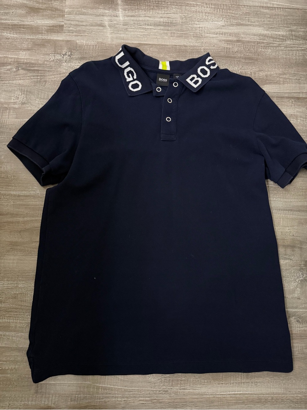 Boss Navy Polo with White Logo Collar